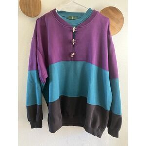 Vintage‎ 90s Hunt Club Colorblock Toggle Button Henley Sweatshirt XL